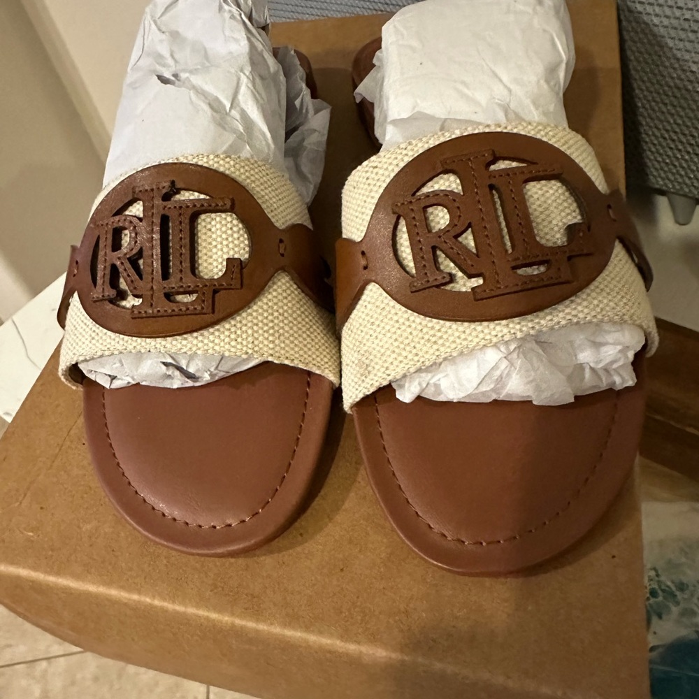 Ralph Lauren Tan and Cream Sandals